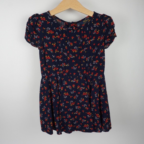 Polo Ralph Lauren Short Sleeve Dress Navy Blue Red Floral‎ Size 2T - Picture 1 of 9